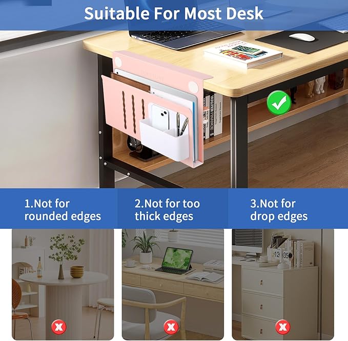 LUKETURE Desk Side Storage, Steel Side Desk Organizer, No Drill Workspace Organizers, Clamp on Computer Desk Accessories, with Magnetic Pen Holder, Fits Flat Edge Tables 0.3" to 2.8"