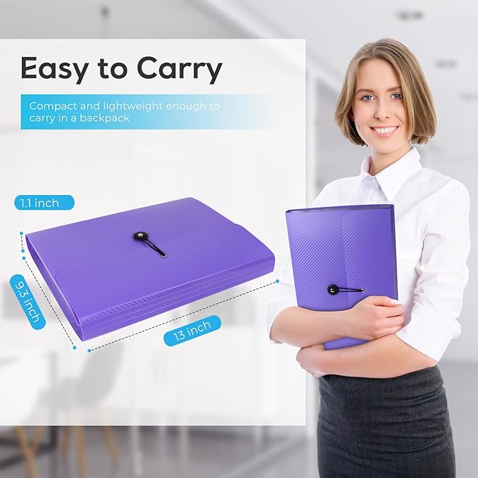 Accordion File Organizer, Expanding File Folder for Sorting Documents and Papers, 13 Pockets File Storage Organizer for Home, Travel and Office Use (Purple)