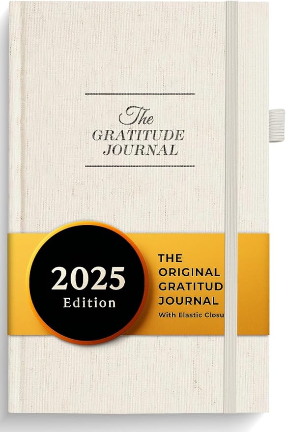 The Gratitude Journal 2025: 5 Minute Gratitude Practice to Inspire Thankfulness, Mindfulness, Positivity, Happiness, Upgraded with Pen Holder, Inner Pocket & Elastic Closure Band (Beige)