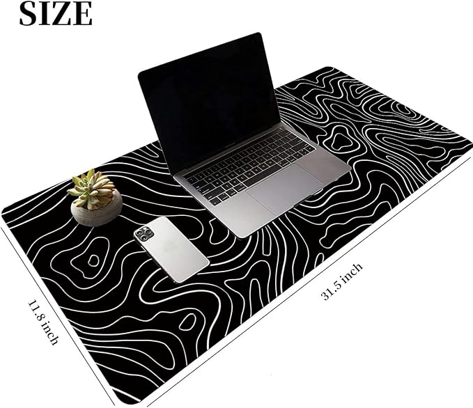 Large Gaming TOPO Keyboard Mouse Pad Black Topographic Mouse Pad with Anti-Slip Rubber Base, Extended XXL Long Gaming Mousepad Big Mouse Pads for Desk,31.5 X 11.8 Inch