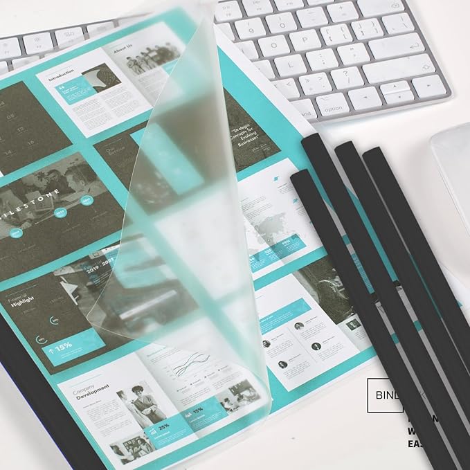 Binditek 40 Pack Heavyduty Clear Report Covers with Sliding Bars, 110 Sheet Capacity, Letter Size, 15mm Sliding Bar File Folder Binder, 8 Mil Thick, Black, for Students and Coworkers