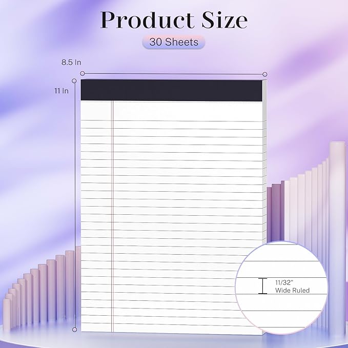 12 Pack Legal Pads 8.5 x 11 Wide Ruled Note Pads 8.5 x 11 Inch Notepads Micro Perforated Writing Pads Notebook Pads of Paper Lined White Paper, 30 Sheets per Notepad for Office & School Supplies