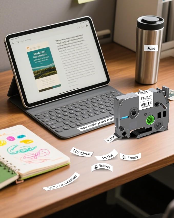 Replace for Brother Label Maker Tape 12mm 0.47 Laminated Black on White TZe-231 TZe231 TZ Tape, PTouch Compatible with Brother P Touch D210 D220 H110 D600 D400 1750 2030 Label Maker Refills, 5X