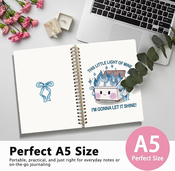 Cute Dumpster Fire Notebook Journal for women, Blue Bow Cute Spiral Notebooks for Women Girls,Dumpster Fire Gifts, Funny Office Gifts for Coworkers, 5.5x8.3 Inch