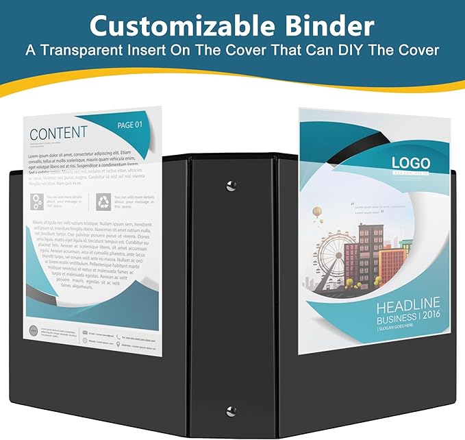 3" 3 Ring Binder, Standard 3-Inch Round Ring Binder Fit Letter Size Paper, Presentation View Binders, 2 Packs, Black