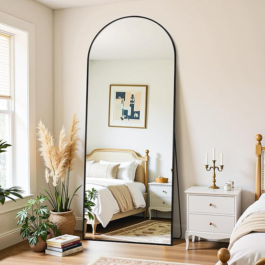 Full Length Mirror, 71"x26" Oversized Floor Mirror Freestanding, Full Body Mirror Floor Standing Mirrors with Stand, Hanging Mounted Mirrors for Bedroom Living Room, Black, Arched Style