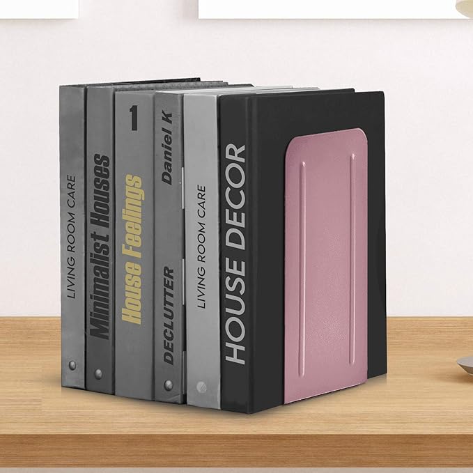 Acrimet Metal Bookends, Jumbo Size 9" H x 4" W x 4-1/2" D, Non-Skid Book Stand for Shelves, Heavy Duty Book Stopper, Pink, 1 Pair