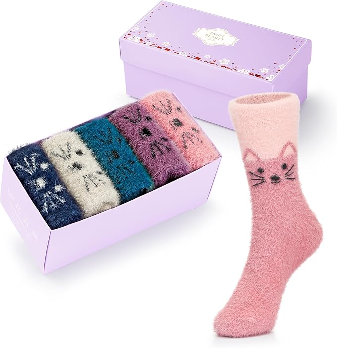 5 Pairs Fuzzy Soft Cozy Comfortable Socks for Women, Casual Sleep Comfy Socks, Perfect Warm Winter Gifts for Women