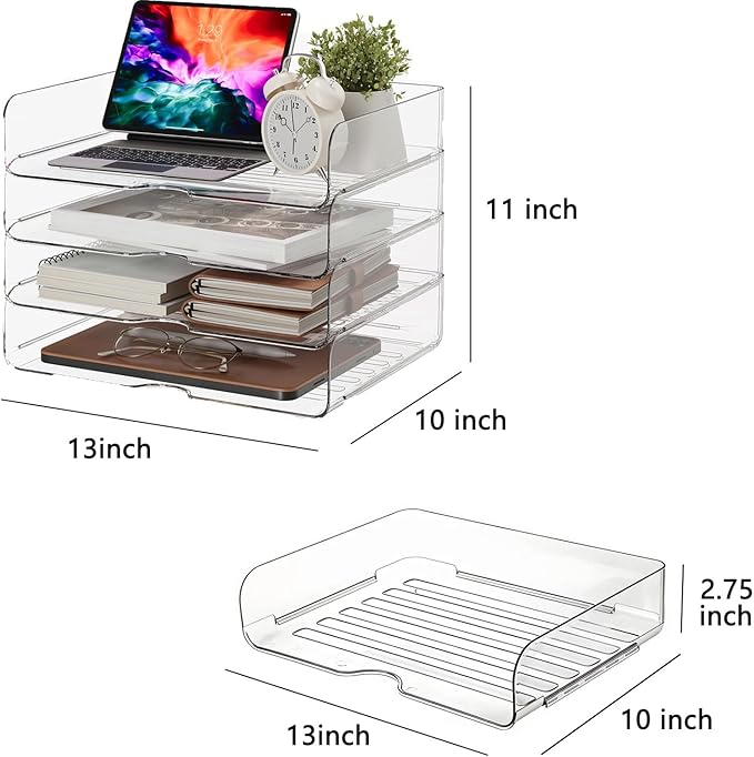 Large Capacity Desk Organizer, 4 Tier Paper Organizer, File Organizer for Desk, Stackable Paper Tray for Office, Home and School