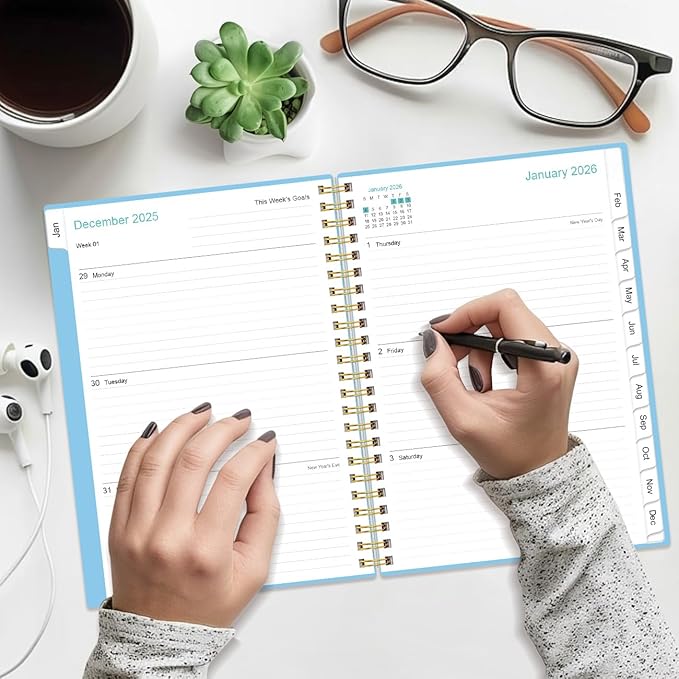 2026 Planner - Weekly and Monthly Calendar Planner from Jan 2026 - Dec 2026, Planner 2026 Spiral Bound with 12 Monthly Tabs, Inner Pocket, Perfect for School Office Supplies, 6.4" x 8.5", Blue