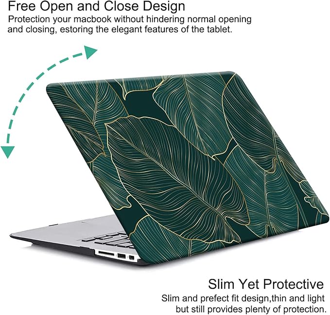 KEROM Compatible for MacBook Air 13 inch Case 2025-2022 M4 M3 M2 A3240 A3113 A2681, MacBook Air M4 13 inch Case, Protective Plastic Hard Shell & Keyboard Cover for Mac Air 13.6'', Green Leaves