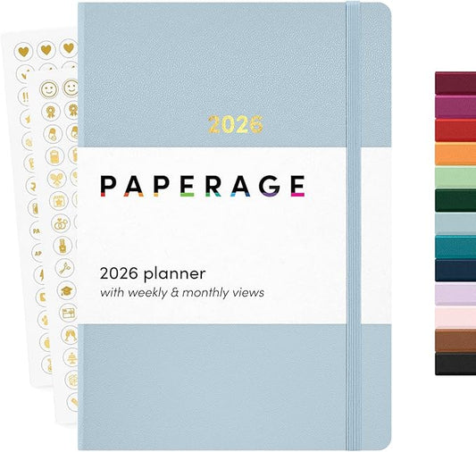 PAPERAGE 2026 Weekly & Monthly Planner, 12 Months (January 2026 - December 2026), 5.6 in x 8 in, Hardcover 2026 Planner with Weekly & Monthly Spreads, Note Pages, Stickers & Back Pocket – Slate