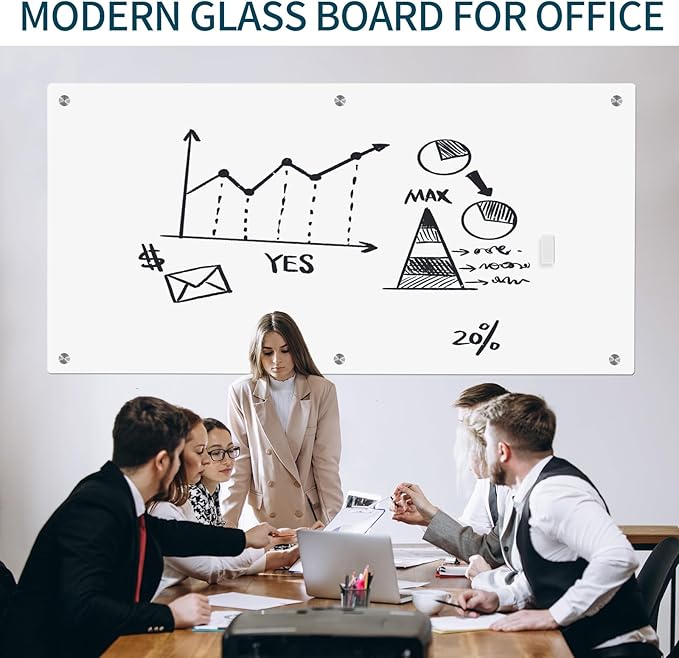 Magnetic Glass Whiteboard 6' x 3', Large Glass Dry Erase Board 70 x 35 Inches for Wall, Large White Board Frameless for Office Home & School