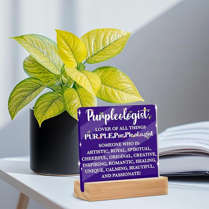 Purple Gifts for Women, Acrylic Sign for Cubicle Decor or Desk Decorations, Purple Office Decor Acrylic Plaque, Book Shelf Desktop Art Decoration Office Gifts for Mom Sister Friend