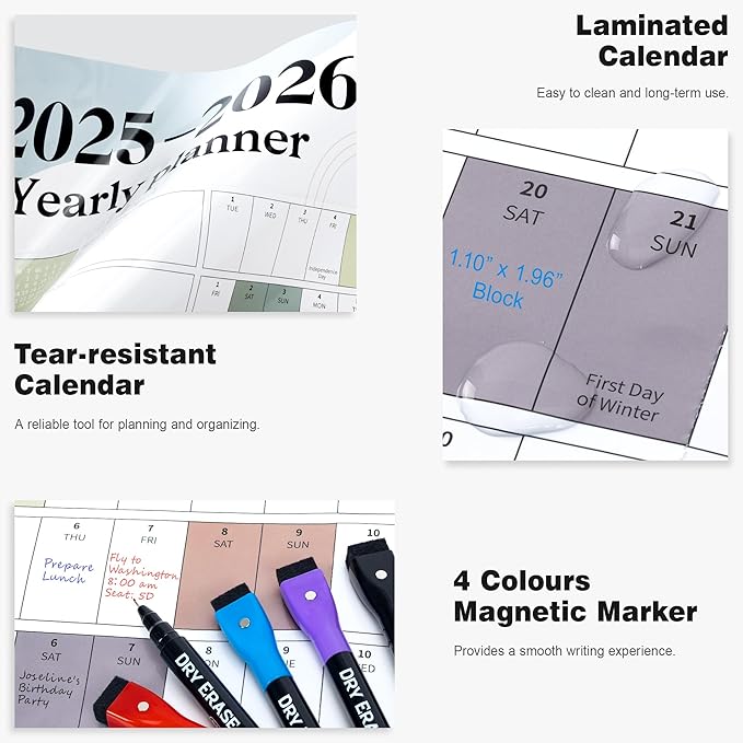 Ospelelf 2025 Wall Calendar Large 32'' x 48'' Dry Erase Laminated Calendar for Wall, 12 Month Big Family Calendar, Use July 2025 - June 2026 (Morandi)