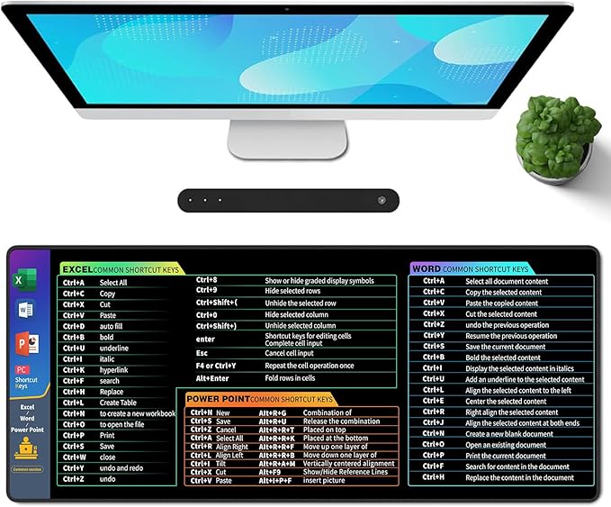 Galdas Gaming Mouse Pad XXL XL Large Long Extended Big Mousepad Non-Slip Rubber Keyboard Desk Pad with Stitched Edges for Laptop Home Office (31.5x11.8x0.08 Inch) … (Shortcut Keys1)