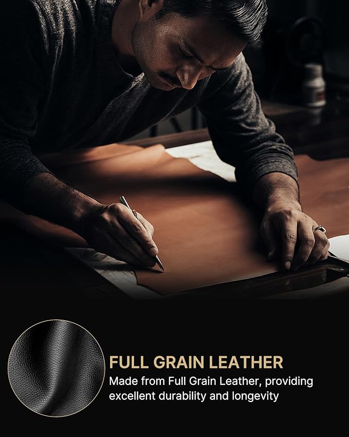 typecase Mens Wallet Card Holder: Pop Up Aluminum Case, Full Grain Leather, RFID Blocking, Smart, Slim, Minimalist, Front Pocket - 9-14 Card Capacity | ID Window | Cash Slot (Burnished Black)