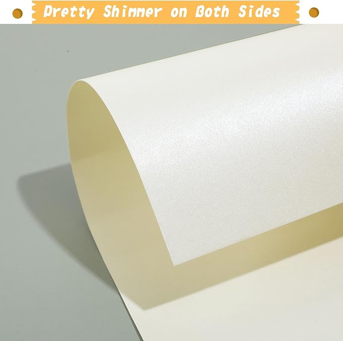 120 Sheets Cream Shimmer Cardstock 8.5 x 11 Inch Metallic Paper, 250gsm/92lb Double Sided Ivory Card Stock Pearlescent Paper for Invitations, Certificates, Crafts, DIY Cards