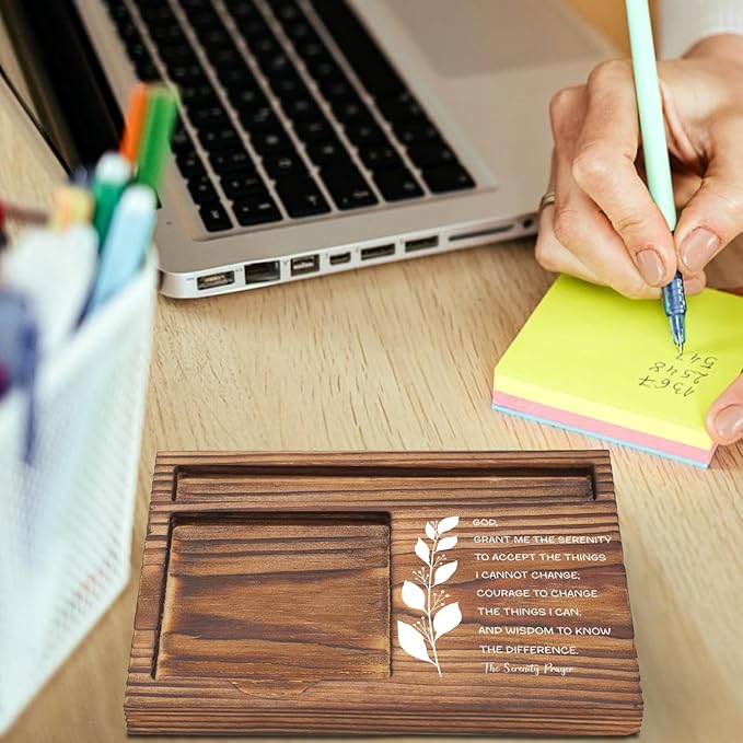 Christian Desk Organizer, Bible Verse Sticky Note Holder, The Serenity Prayer, Religious Gifts for Christians, Pastors, Church Leaders, Believers TZP106