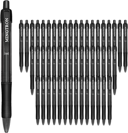 Gel Pens, 50 Pack Black Pens Fine Point, No Smear Ink Pens for Left Hand, Click Pens Bulk, Retractable Rollerball Pens for Smooth Writing, 0.5MM, Black Ink