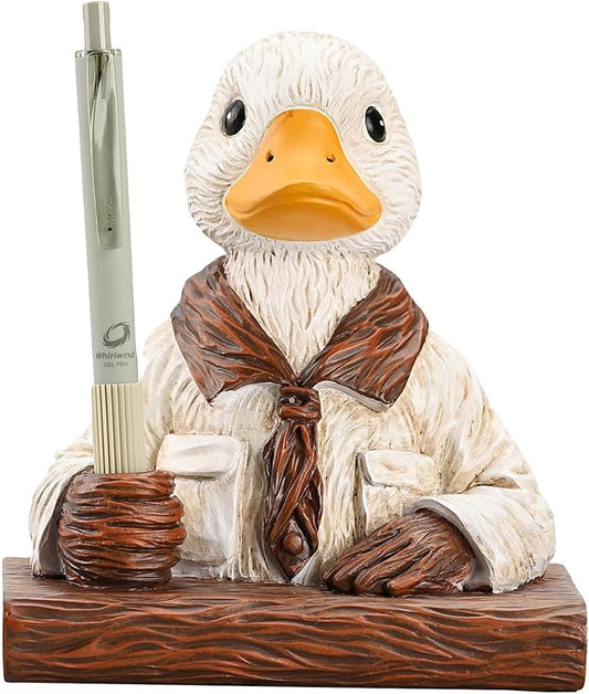 Duck Pen Insertion Pen Stand Resin Paperweight Cool Pencil Holder, Animal Series Desk Accessories Decor for Home Office School for Duck Lovers