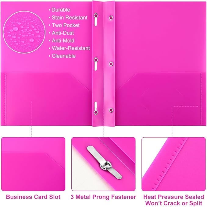 Patelai 48 Pcs Plastic Folders with 2 Pockets and 3 Prongs Home Folders with Card Slot Letter Size Heavy Duty Report Covers for Back to School(Dark Purple,Classic)