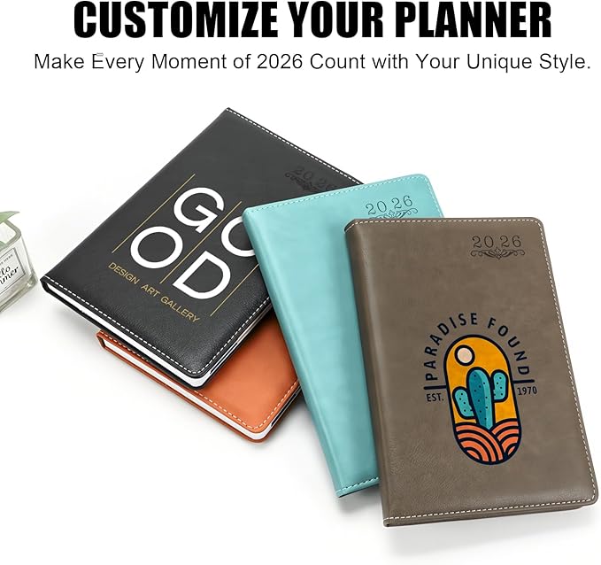 Custom Personalized 2026 A5 Planner - Customizable with Logo/Photo/Text | Soft PU Leather Cover, Monthly/Daily/Academic Weekly Pages & Calendar for School, Orange