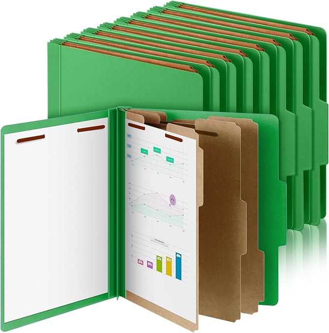 Skyygemm 24 Pcs Classification Folders Letter Size, 3 Divider Pressboard File Folder with Fasteners, Expanding File Organizer Bulk for Teachers, Clergy, Office, Church, Christmas Donations (Green)