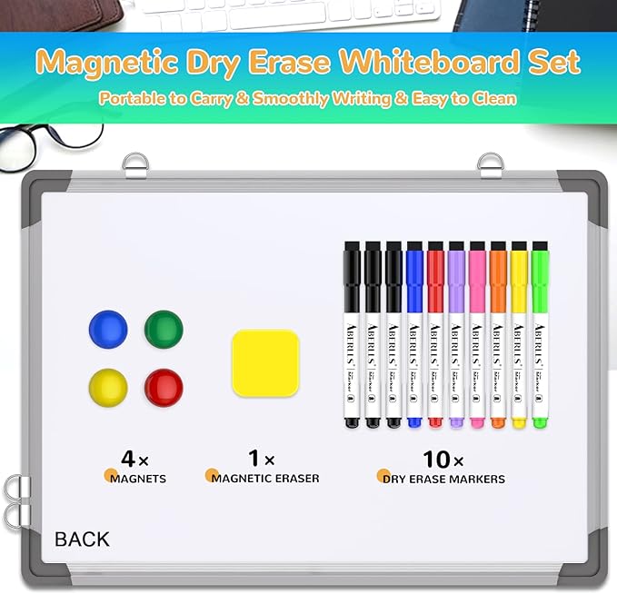 Small Weekly Calendar Dry Erase Whiteboard for Wall, 16" x 12" Magnetic Dry Erase Board, Hanging Double-Sided White Board, Portable Board for List, Kitchen, Planning, Memo, Home, Office