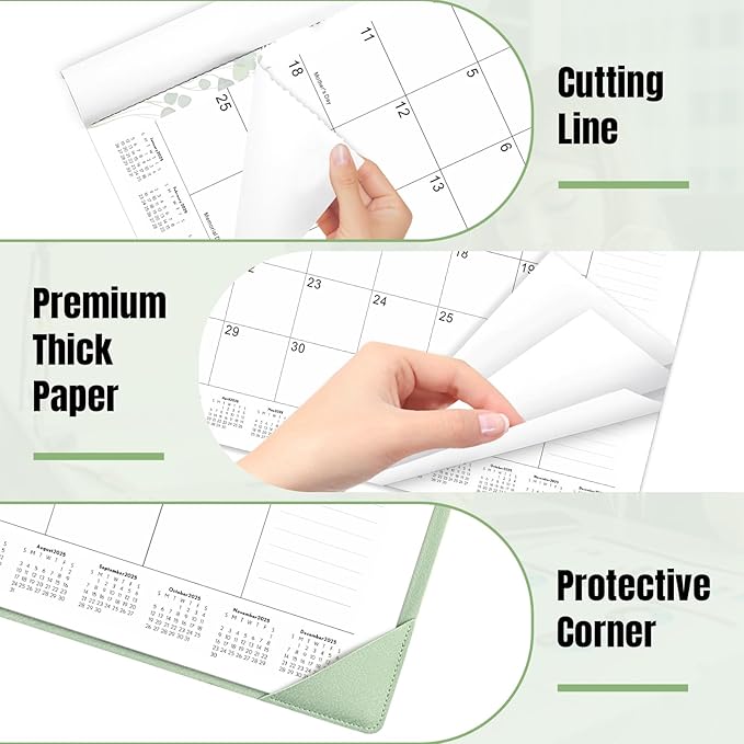 Gannyfer Large Desk Calendar 2025-2026 with Desktop Mat, 22" x 17" Desktop Pad Calendar, 18 Month Table Calendar from July 2025 to Dec 2026, Office Supplies Perfect for Home and Office (Green)