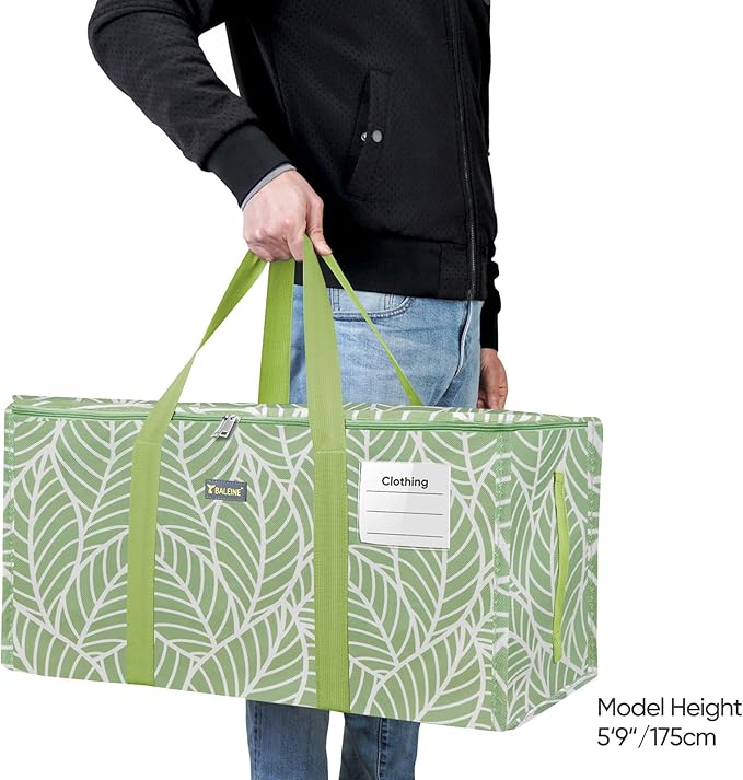 BALEINE Extra Large Storage Tote with Zippers & Carrying Handles, Heavy-Duty Oxford Fabric Moving Bags for Laundry, Space Saving, Storage, Antique Foliage