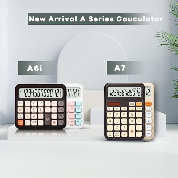 Pendancy Calculators Desktop, Basic 4 Function Handheld Desk Calculator with Solar Battery Dual Power, 12 Digit Large LCD Display Big Button for Office School Home Use (Beige)