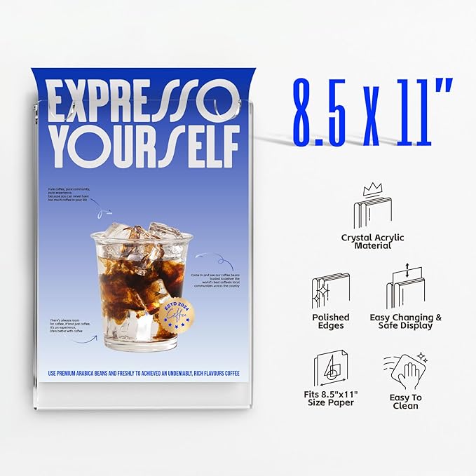 NIUBEE 10 Pack Acrylic Sign Holder 8.5 x 11 inches Clear Wall Mount Frame Bonus , Wall Mount Plastic Sign Holder Perfect for Home, Office, Store, Restaurant- Vertical