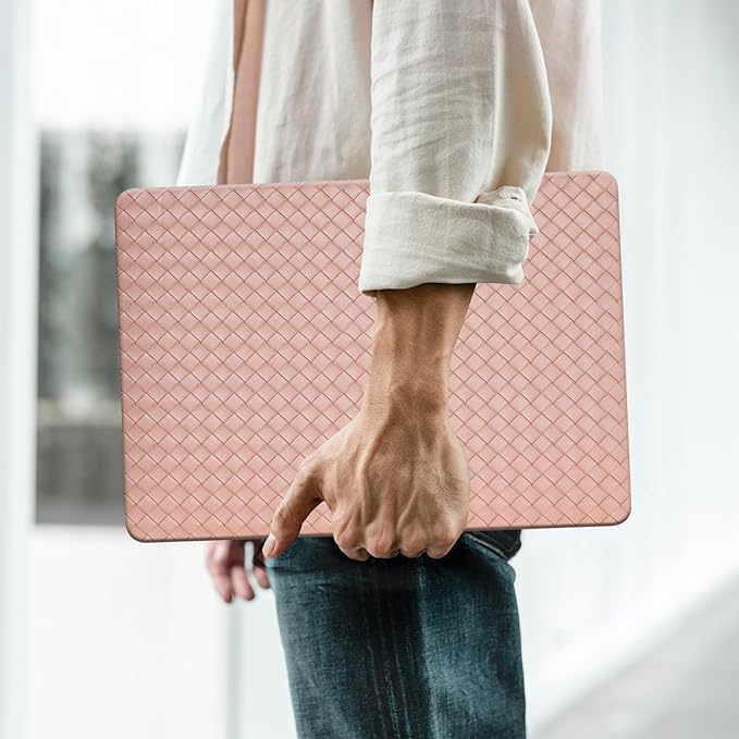 Woven Case for MacBook Air 13 inch Case 2022-2018 M1 A2337 A2179 A1932,Cover for MacBook Air M1,Protective Leather Woven Textured Hard Shell&Keyboard Cover for Mac Book Air13,Boho Pink