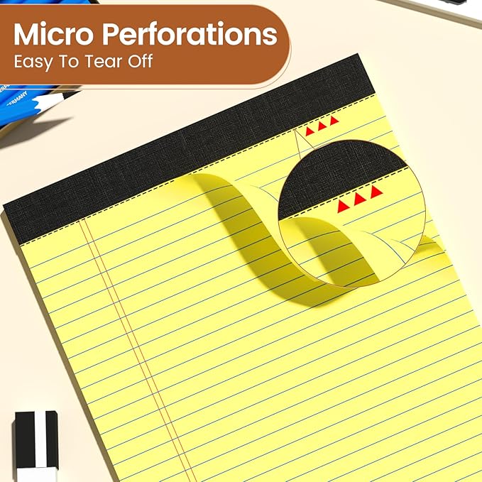 Legal Pads 8.5 X11.75, Narrow Ruled Notepads, 12 Pack, 30 Sheet/Pad, Yellow Legal Pads, Tear Off Notepad, Perforated Writing Pad, Notebook Paper College Ruled, Notepads For Office Home School, Notepad