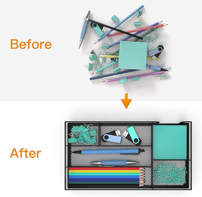 Desk Drawer Organizer, Metal Mesh Dividers Organizer (Blak-2P, Small)