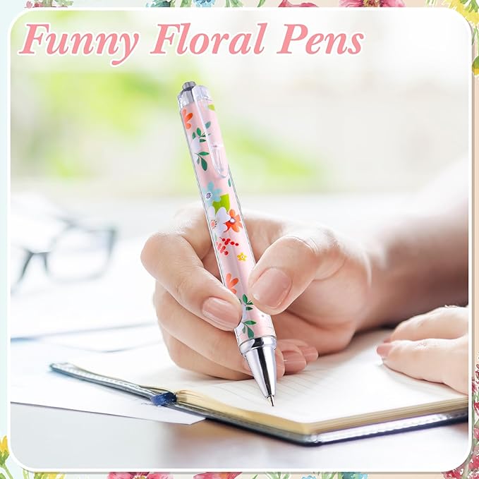 Thenshop 50 Pcs Floral Pens Bulk Flower Colorful Floral Flower Theme Gel Ink Ballpoint Pen Appreciation Gifts Party Favors for Friends Employee Office Holiday