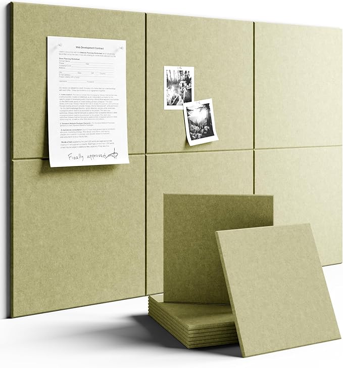 Large Felt Bulletin Board 36" x 24"Cork Board Alternative - 6 Pack with 40 Safe Removable Adhesive Tabs, Cork Boards for Walls Cork Board for Home Office Classroom Pin Board (Olive Green)