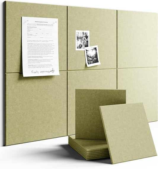 Large Felt Bulletin Board 36" x 24"Cork Board Alternative - 6 Pack with 40 Safe Removable Adhesive Tabs, Cork Boards for Walls Cork Board for Home Office Classroom Pin Board (Olive Green)