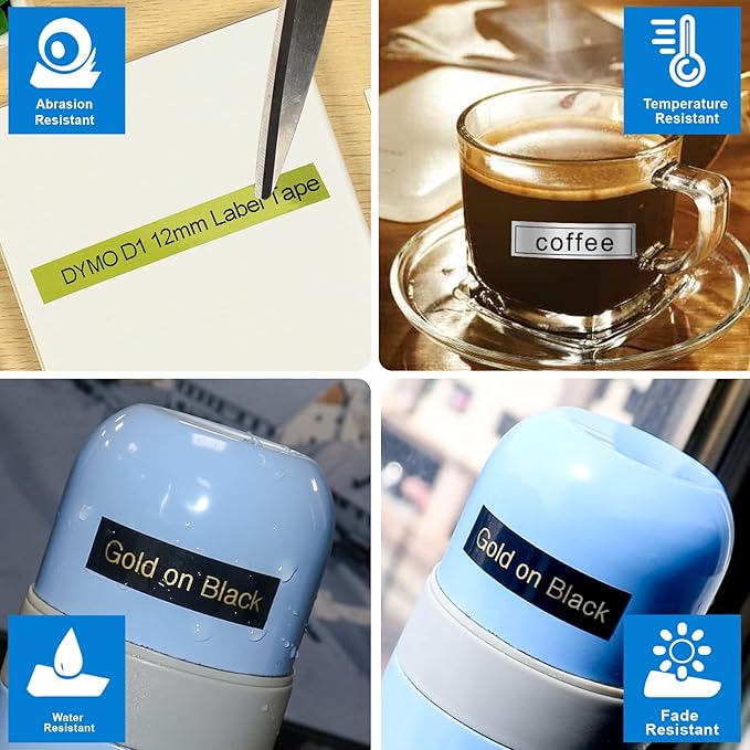 BOYEEZON 3Pack Compatible for DYMO D1 12mm Label Tape 45022 45023 Black on Silver Gold 45024 Gold on Black Multicolor Tape Use for DYMO LabelManager 100 120P 150 160 200 210D, 1/2"(12mm) x 23'(Feet)