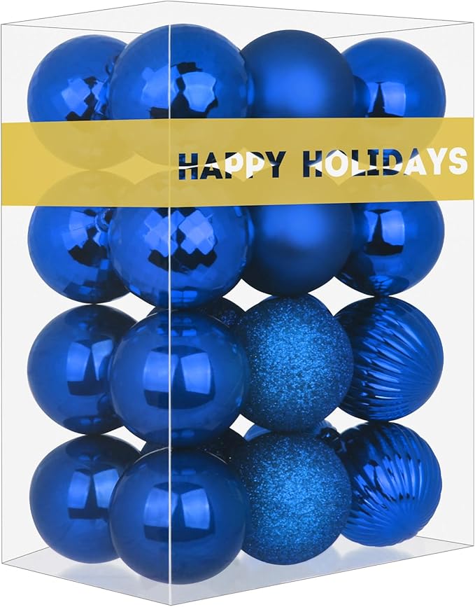 Royal Blue 1.6" Small Christmas Balls Christmas Tree Decoration Ornaments Shatterproof Hanging Balls for Birthday Halloween Holiday Wedding Decorations Set of 24pcs