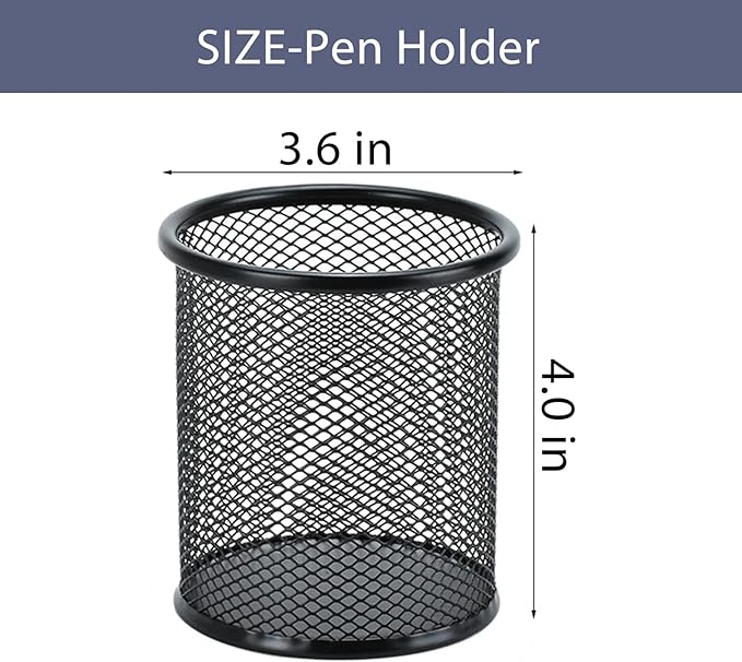 Pen Holder Desktop Pencil Organizer Metal Mesh Pen Cup Paper Clip Holder Memo Pad Holder Stationary Organizer for Desk 3 Pieces of a Set