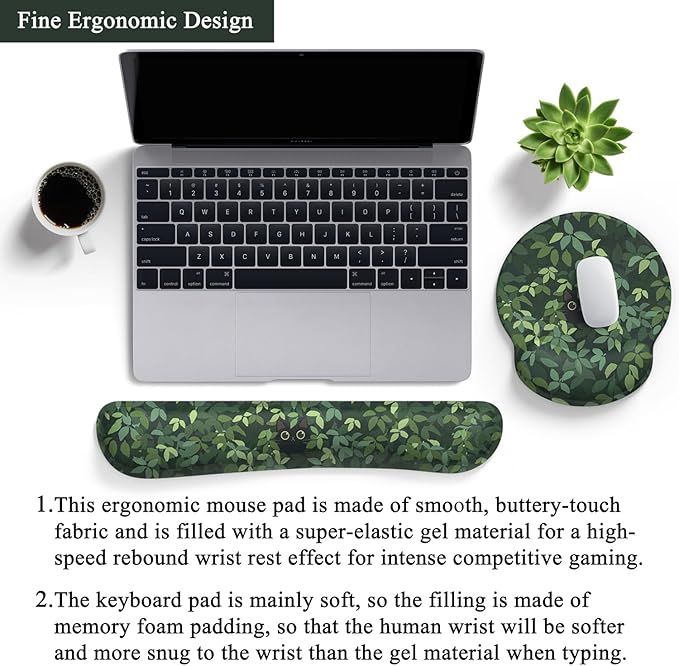 Cute Ergonomic Green Mouse Pad Cat Wrist Support,[ 20% Larger] Wrist Rest Gel Anime Kawaii 3D Green Office Plants Mouse Pads, Keyboards Silicon Wrist Pad,Pain Relief,Game Work Study Home Office.