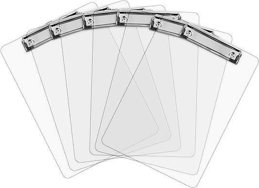 Plastic Clipboards (Set of 6) Transparent Clipboard (Clear) Strong 12.5 x 9 Inch | Holds 100 Sheets! Acrylic Clipboards with Low Profile Clip | Bulk Back to School Supplies for Teachers