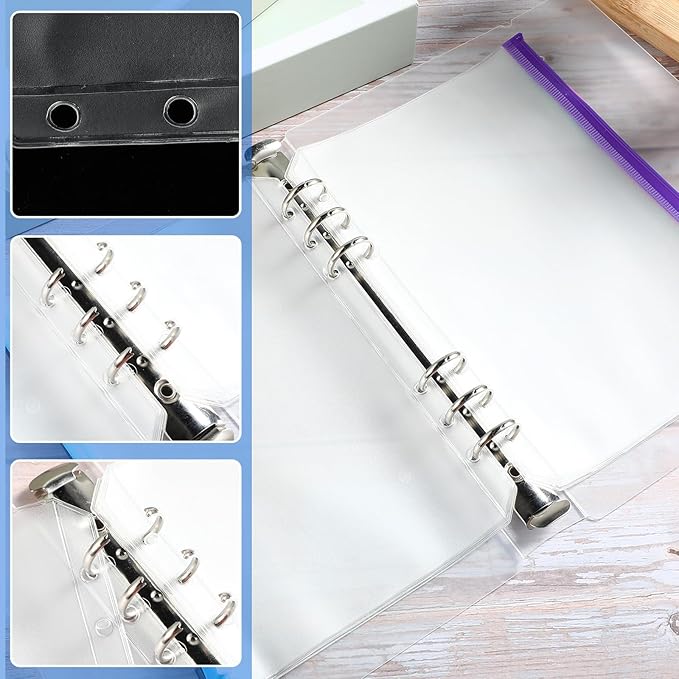 40 Pieces 6 Ring Binder Zipper Pouch, 6 Hole Binder Pockets with Zipper Bulk Binder Folders Plastic Binder Pouch Loose Leaf Bags Waterproof PVC Document Filing Bag(Colorful, A5)