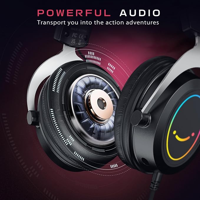 FIFINE RGB Gaming Headsets,Comfortable Over-Ear Headphones with Microphone,Wired Audio Jack Connection,Leather Passive-Noise-Cancelling Earcups,for PC PS4 PS5 Xbox Gamer Ampligame H3