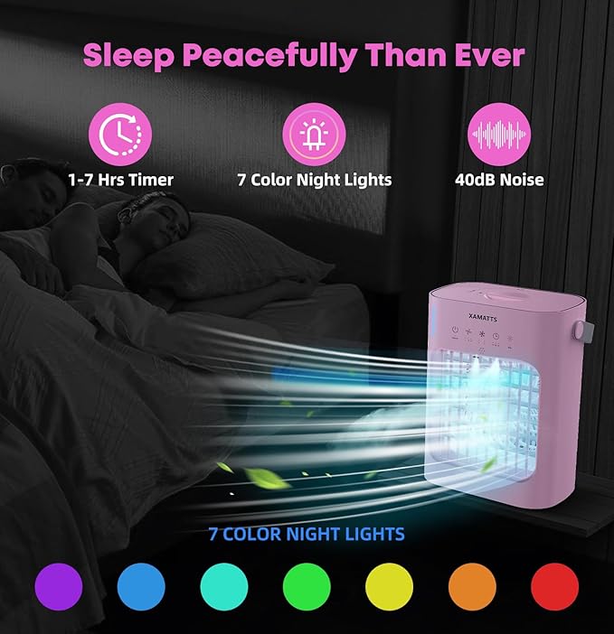Portable Air Conditioners Cooling Fan, 3 Speeds Evaporative Mini Air Conditioner Portable, 700ml Portable AC Air Cooler, Personal Air Conditioner for Bedroom,Room,Office,Camping-Pink