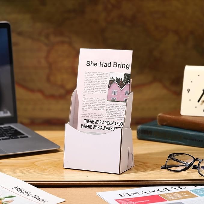 Dianelhall 25 Pcs Corrugated Trifold Brochure Holder 4.33 x 5.51 Inch, Rack Card Holder Literature Paper Flyer Display Stand Bookmark Display for Magazine, Pamphlet, Booklets, Menu, Offices