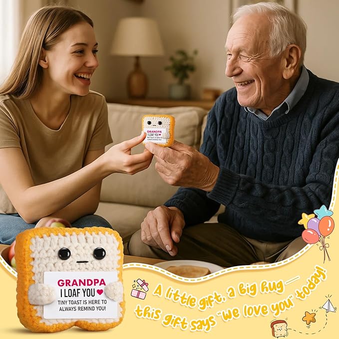 Gifts for Grandpa from Granddaughter, Grandson - Funny "I Loaf You" Crochet Toast - Unique Fathers Day, Birthday, Christmas Gift for Grandpa, Papa, Pops - Cute Keepsake & Décor