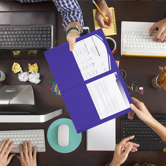 Two Pocket Folders, RAZCC 50 Pack 2 Pocket Folders Fit Letter Size Paper, Paper Folders with Pockets for School Office Business Home, Purple